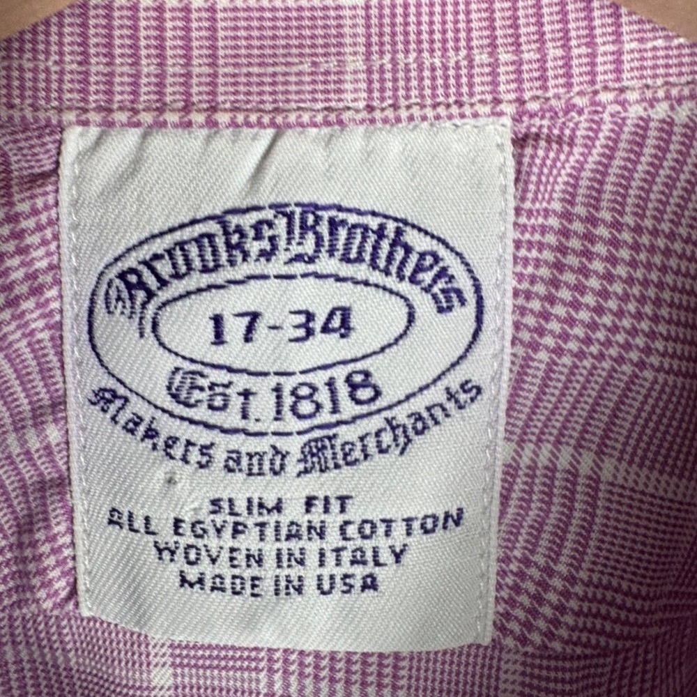 Brooks Brothers Slim Fit Plaid Egyptian Cotton Dress Shirt Mens 17-34 USA Made - Picture 4 of 7